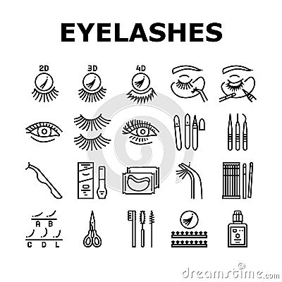Eyelashes Extension Collection Icons Set Vector Vector Illustration