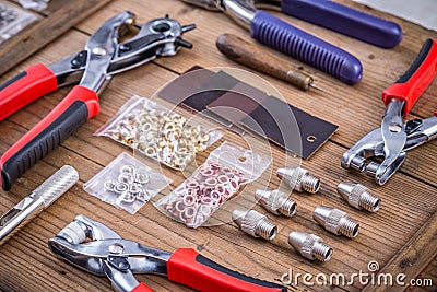 Eyelets plier tool kit Stock Photo