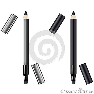 Eyeliner 3d template pencil. Make up realistic pen. Liner. Crayon. Cosmetic Makeup Metallic Eyeliner Pencils Vector Illustration