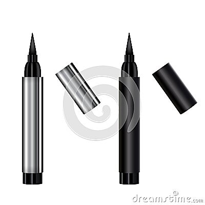 Eyeliner 3d template pencil. Make up realistic pen. Liner. Crayon. Cosmetic Makeup Metallic Eyeliner Pencils Vector Illustration