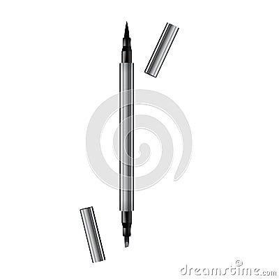 Eyeliner 3d template pencil. Make up realistic pen. Liner. Crayon. Cosmetic Makeup Metallic Eyeliner Pencils Vector Illustration