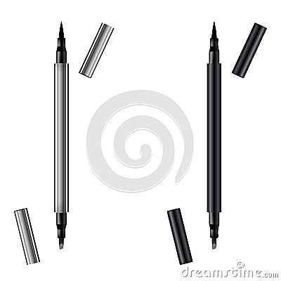 Eyeliner 3d template pencil. Make up realistic pen. Liner. Crayon. Cosmetic Makeup Metallic Eyeliner Pencils Vector Illustration