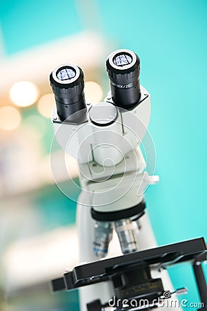 Eyepiece of microscope. Stock Photo