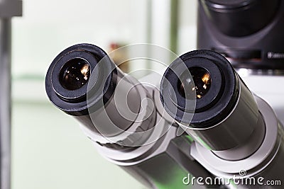 Eyepiece of microscope Stock Photo