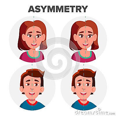 Eyes Asymmetry Of Character Man And Girl Vector Vector Illustration