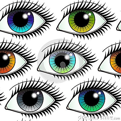 Eyes Colorful Seamless Pattern Vector Illustration