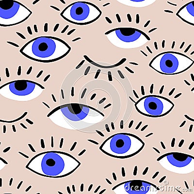 Eyes doodle vector hand drawn seamless pattern. Vector Illustration