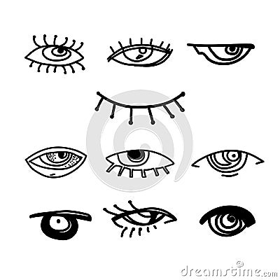 Eyes and eye icon set vector collection. Look and Vision icons. Isolated vector illustration for poster, tattoo, t-shirt Vector Illustration