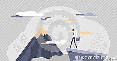 Eyes on goal as focused concentration to business target tiny person concept Vector Illustration