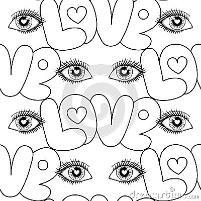 Eyes and Love Seamless Pattern Vector Illustration