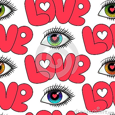 Eyes and Love Seamless Pattern Vector Illustration
