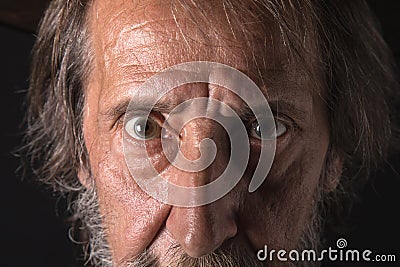 Eyes of an old bearded man, looking at the camera Stock Photo