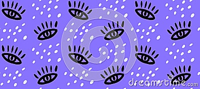 Eyes seamless pattern, hand drawn ink eyes on blue background, print for fabric and paper Vector Illustration