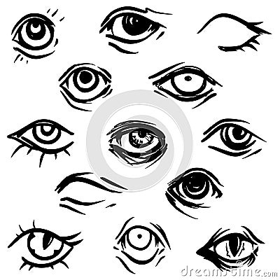 Set of drawn contours of the eyes Vector Illustration