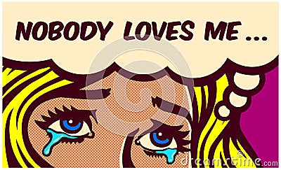 Eyes shedding tears of sad broken hearted girl crying pop art style comics panel vector illustration Vector Illustration