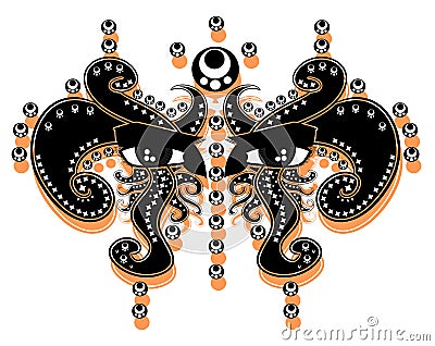 Male eyes decorated with abstract pattern, tattoo, black, isolated. Cartoon Illustration