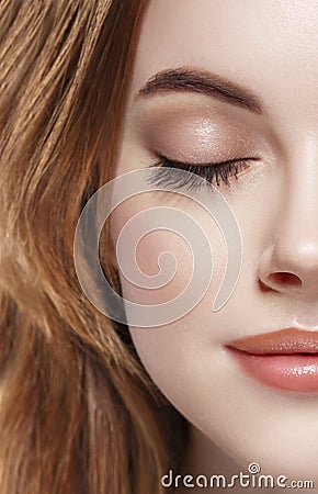 Eyes woman closed eyebrow eyes lashes half-face lips nose Stock Photo