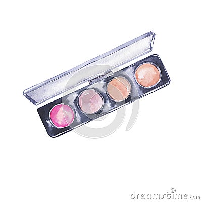 Eyeshadow palette cosmetic set. Watercolor. Cartoon Illustration