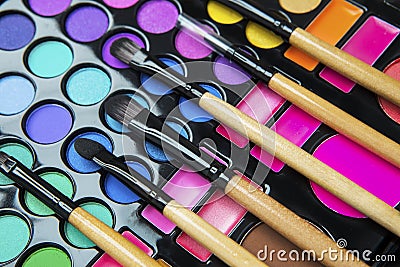 Eyeshadow palette with make up brushes Stock Photo