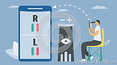 Eyesight testing with smartphone.New technology for vision checking. Health appilaction innovation. Vector elements isolated on Vector Illustration