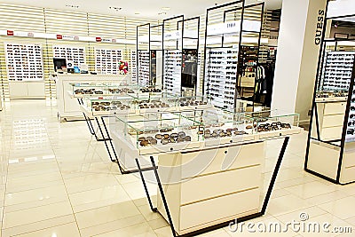 Eyewear and sunglasses in optician store Editorial Stock Photo