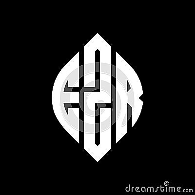 EZR circle letter logo design with circle and ellipse shape. EZR ellipse letters with typographic style. The three initials form a Vector Illustration