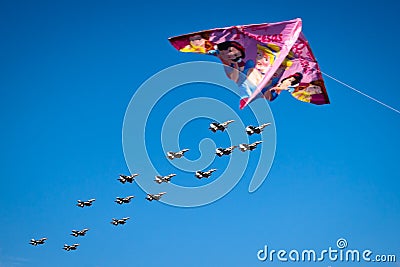 F-16 squadron fly over and a comet Editorial Stock Photo