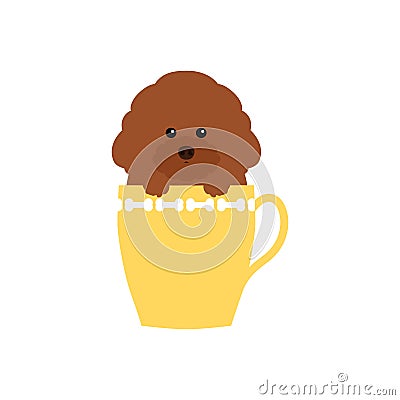 Cute teacup poodle puppy isolated on white background. Cartoon dog puppy icon vector. Hand drawn childish vector illustration. Vector Illustration