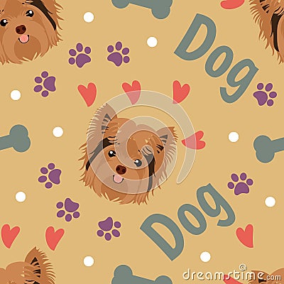 Yorkshire terrier dog emoticons showing different emotions. Yorkie dog head seamless pattern background. Stock Photo