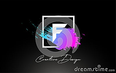 F Artistic Brush Letter Logo Design in Purple Blue Colors Vector Vector Illustration