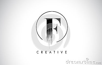 F Brush Stroke Letter Logo Design. Black Paint Logo Leters Icon. Vector Illustration