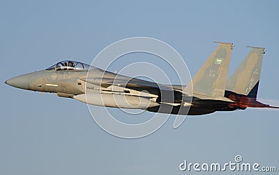 F-15C from 5th Wing at King Kahlid airbase Saudi Arabia, go around at Dijon airbase,France. Exercise Editorial Stock Photo