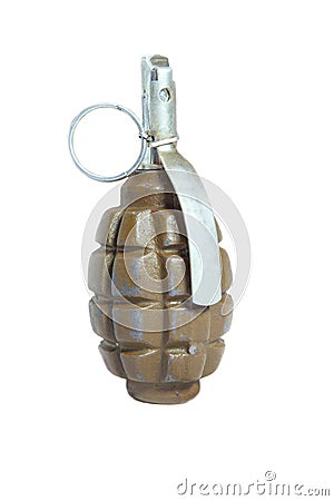 F-1 combat grenade isolated. Real military ammunition Stock Photo