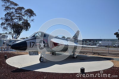 F4D Skyray fighter plane display inside Flying Leatherneck Aviation Museum in San Diego, California Editorial Stock Photo