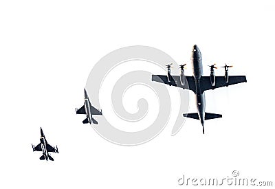 F-16 Fighter Falcons and P-3c Orion Editorial Stock Photo