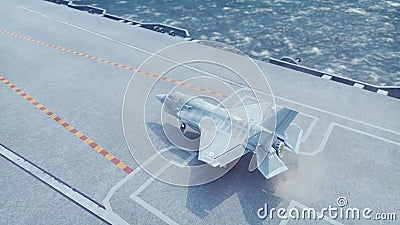 F-35 fighter takes off vertically from the aircraft carrier. 3D Rendering Stock Photo