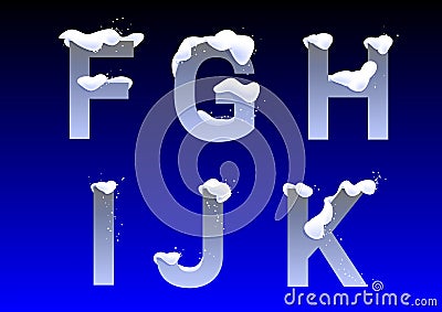 F, G, H, I, J, K letters with snow caps Vector Illustration