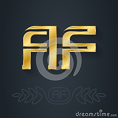 A and F initial golden logo. AF - Metallic 3d icon or logotype template. Vector design element with lineart option. Gold Vector Illustration