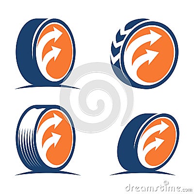 F Letter Arrow Tire Wheel Logo Icon Set Vector Illustration