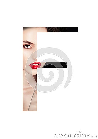 F letter beauty makeup girl creative fashion font Stock Photo