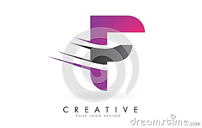 F Letter Logo with Pink and Grey Colorblock Design and Creative Cut Vector Illustration