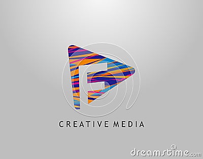 F Letter Logo. Play Media Concept Design Perfect for Cinema, Movie, Music,Video Streaming Icon or symbol Stock Photo