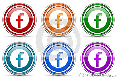 F letter logo silver metallic glossy icons, set of modern design buttons for web, internet and mobile applications in 6 colors Editorial Stock Photo