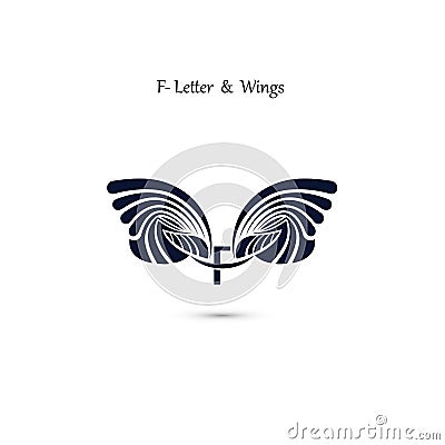 F-letter sign and angel wings.Monogram wing vector logo template Vector Illustration