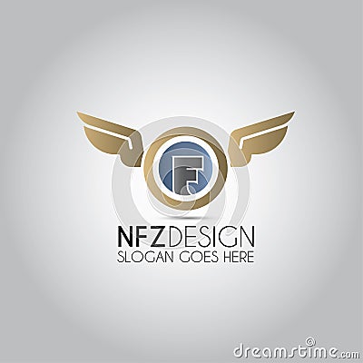 F Letter Wings Logo Vector Illustration