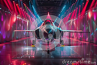 F-35 Lightning II fighter jet in hover mode during a dynamic airshow display Stock Photo