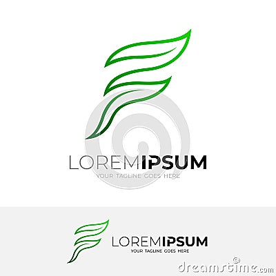 F logo and leaf design nature, line style logos, green Vector Illustration