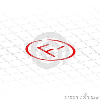 F minus examination result grade red latter mark. Vector Illustration