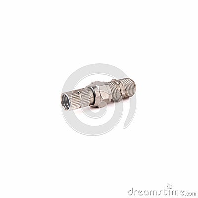 F-rg6 f-type side and f female connector isolated on white background. Close up Stock Photo