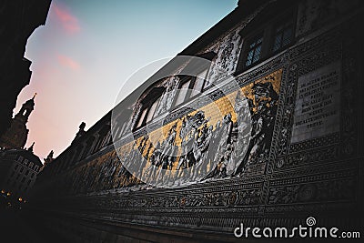 The Fürstenzug at Dusk - Dresden, Germany Editorial Stock Photo